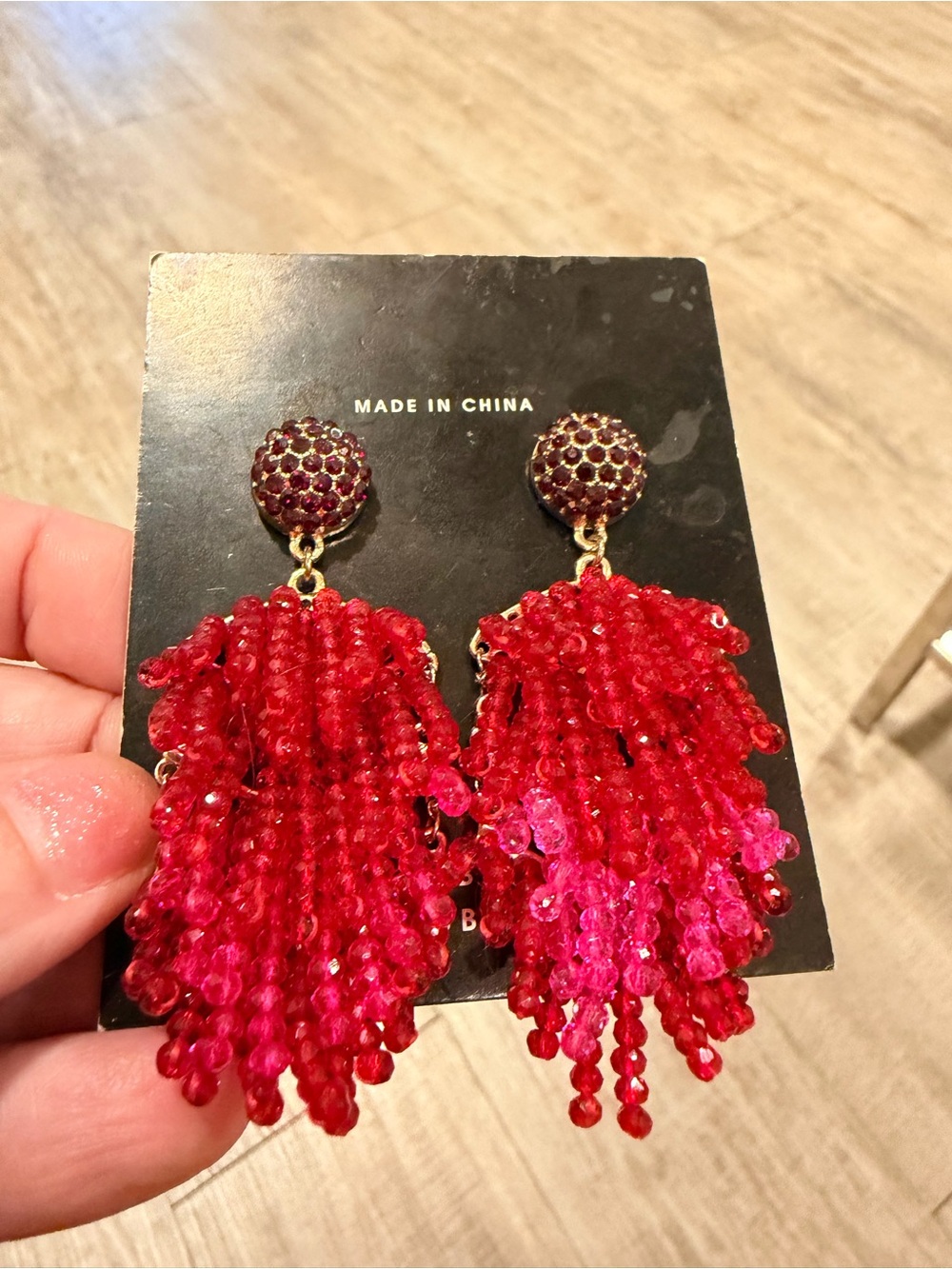BaubleBar - Pink % Red Beaded Tassel Drop Earrings